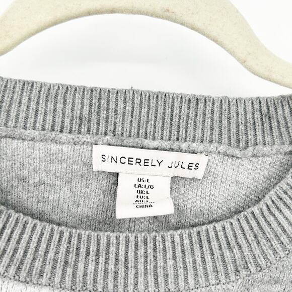 Sincerely Jules Womens Fall Bow Checkered Crewneck Knit Sweater Size L Gray - Picture 2 of 8